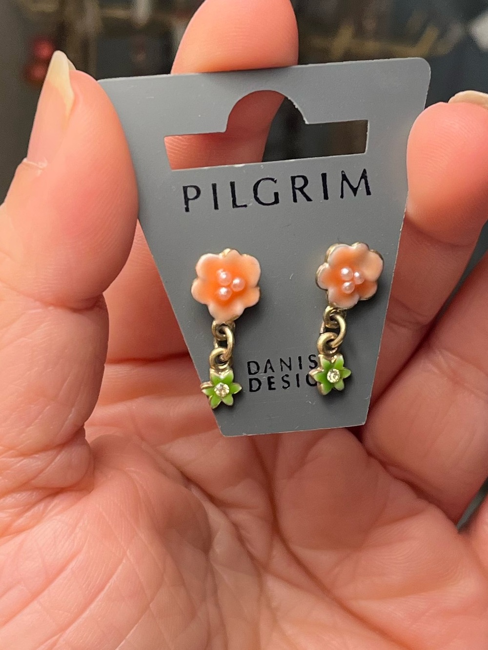 Pilgrim Peach and Lime Floral Drop Earrings